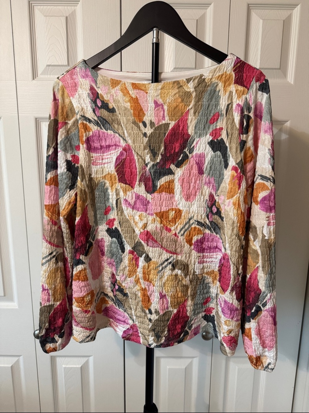 Chico's Pink Multi Floral Textured Long-Sleeve Top